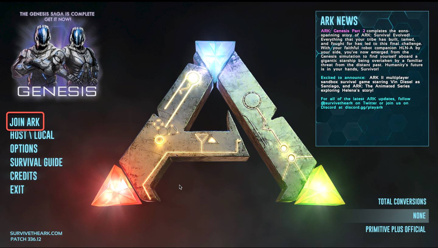 The ARK: Survival Evolved Main Menu