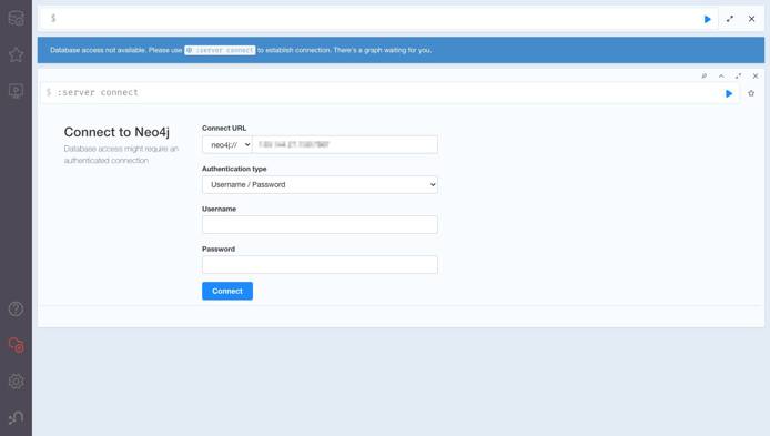 The Neo4j Browser Server Connect page.