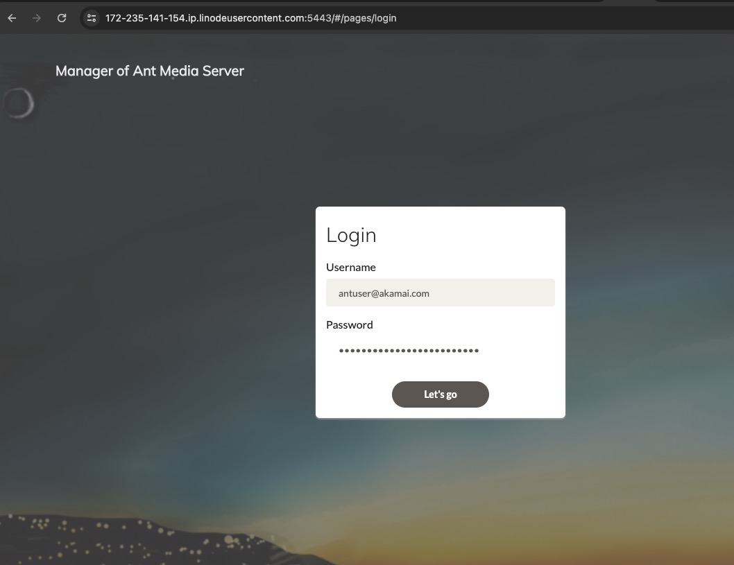 Screenshot of Ant Media Login